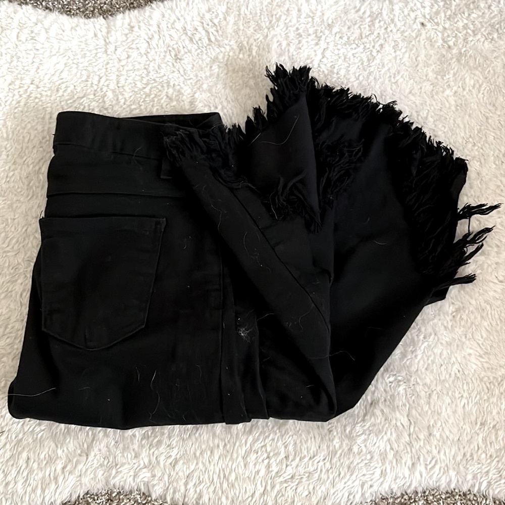 OAK + FORT | Black High Waisted Frayed and Flare Jeans | medium